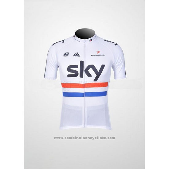 2012 Maillot Cyclisme Sky Champion Regno Unito Noir et Blanc Manches Courtes et Cuissard